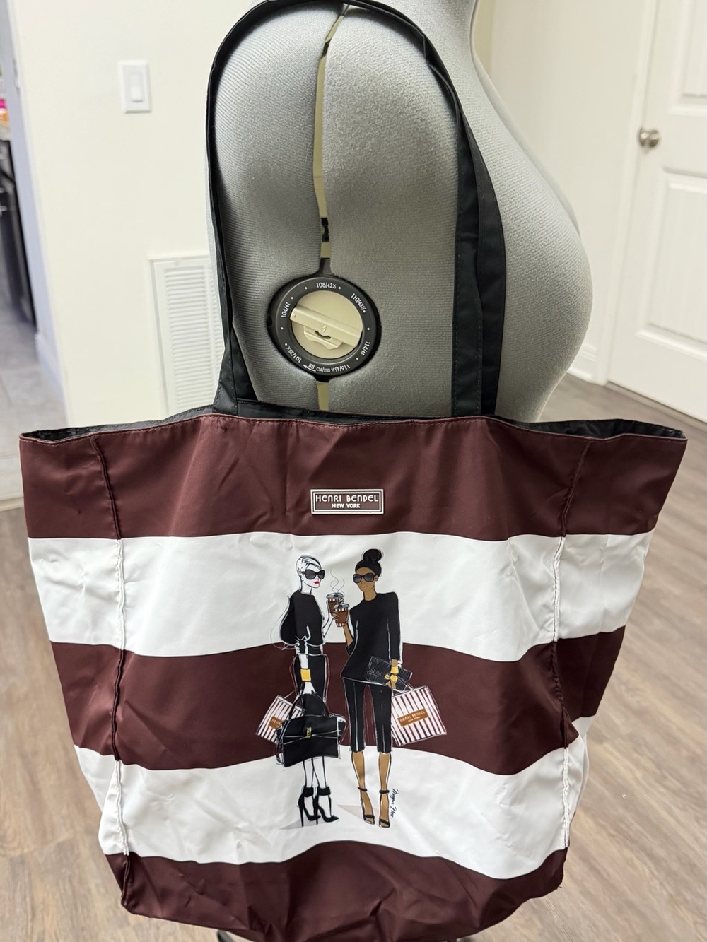 Henri Bendel Bendel Girls Striped Shopper Tote + Matching Zip Pouch Brown White
